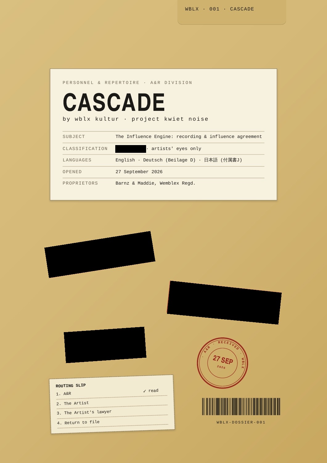 Cascade dossier — sheet 1