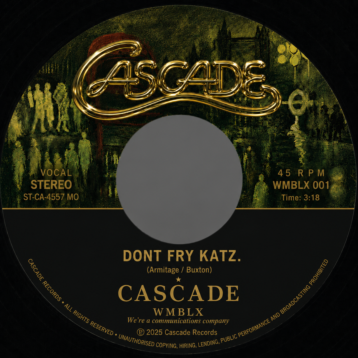Dont Fry Katz 45 label, Cascade wordmark with WMBLX credit