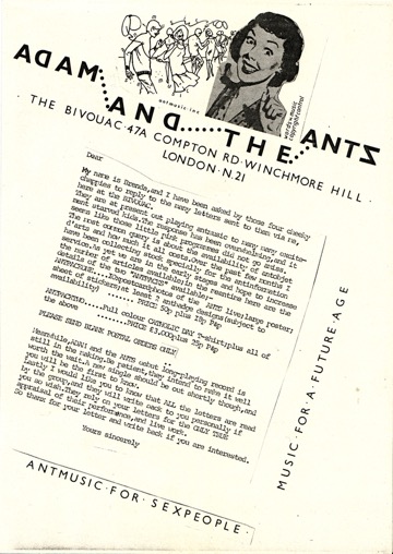 Adam and the Ants letter from The Bivouac